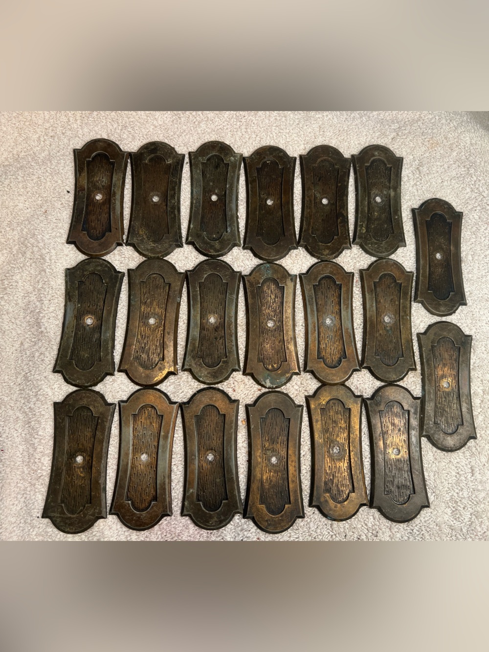 Vintage Antique Brass Cabinet Pull Backplates Set of 20 Textured Woodgrain 3.5”